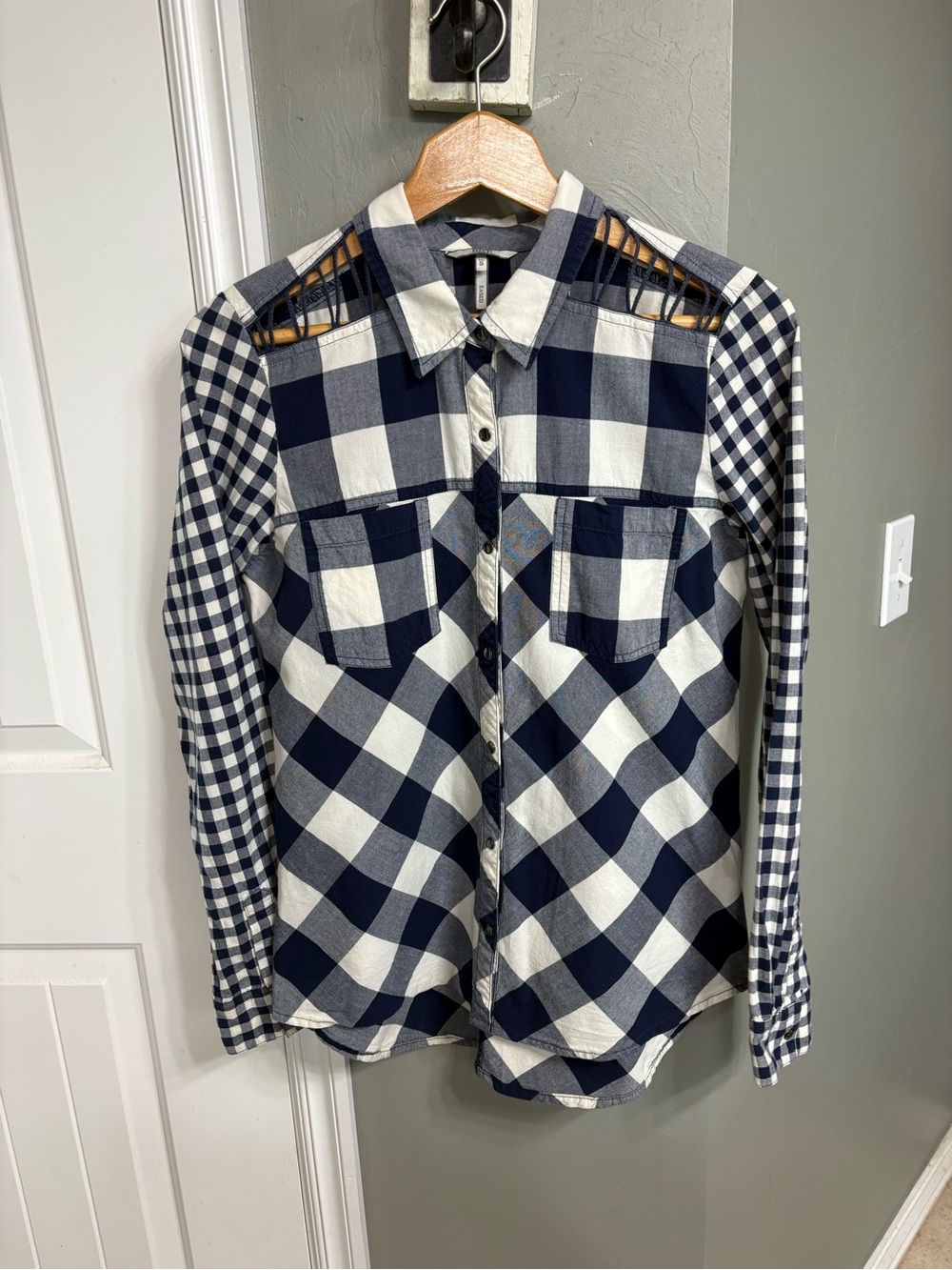 BKE Navy and White Plaid Button-Down Shirt